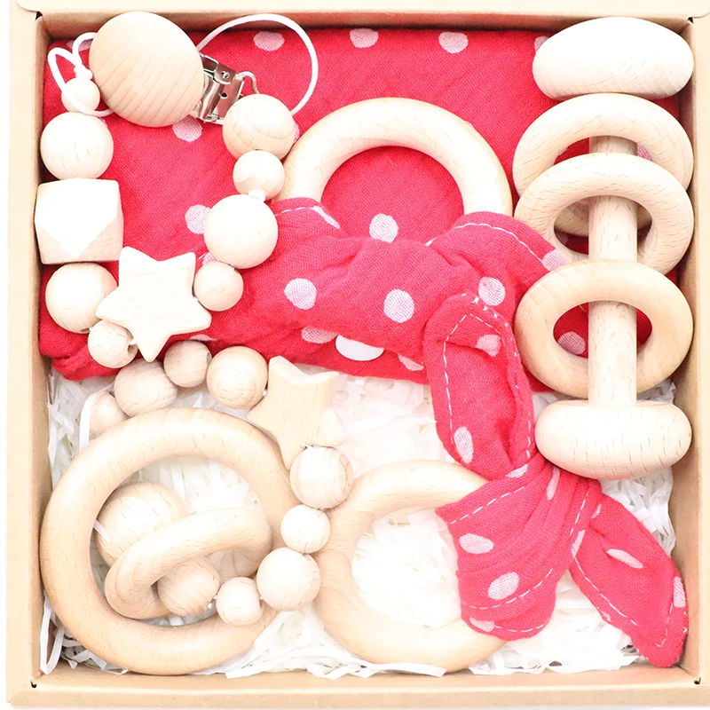 

Wooden Box Children`s Silicone Teeth Protection Molar Rod Set Baby Teether Rattle Personalized Pacifier Chain 0-12 Months Baby