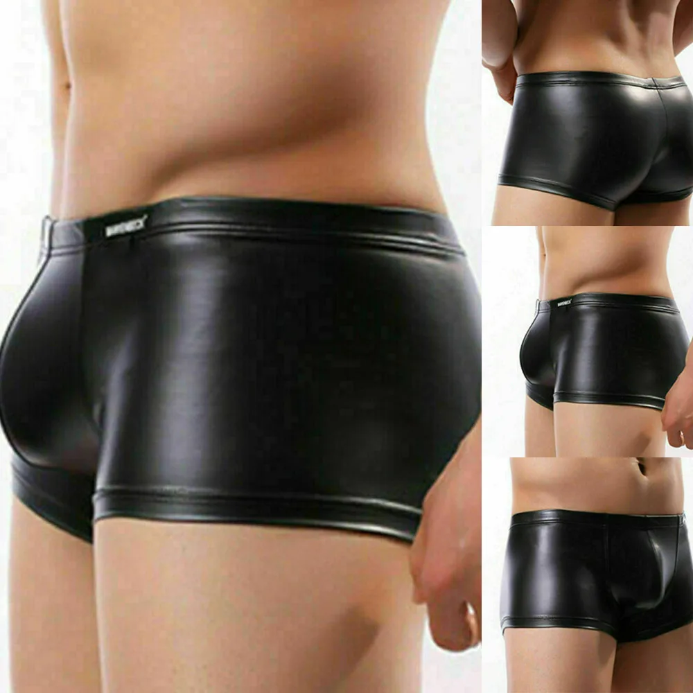 

Mens Underwear Low-rise Faux Leather Brief Solid Color Sexy Bandage Fashion Metal Boxer Briefs Pouch Underpant Gay Male Panties