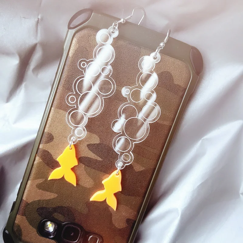 Милые прозрачные длинные акриловые висячие серьги с пузырьками золотых рыбок