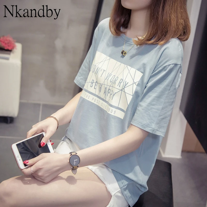 Женская футболка с круглым вырезом Nkandby большие размеры летняя одежда