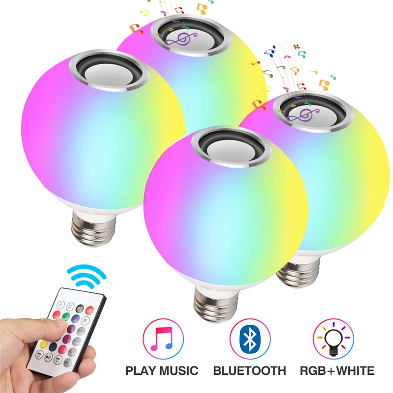 4 Pieces Смарт RGBW E27 лампа Bluetooth 4,0 аудио колонки лампа с регулируемой яркостью светодиодный беспроводной Музыкальные лампочки светильник изменение цвета пульт дистанционного управления - Испускаемый цвет: 4 Pieces