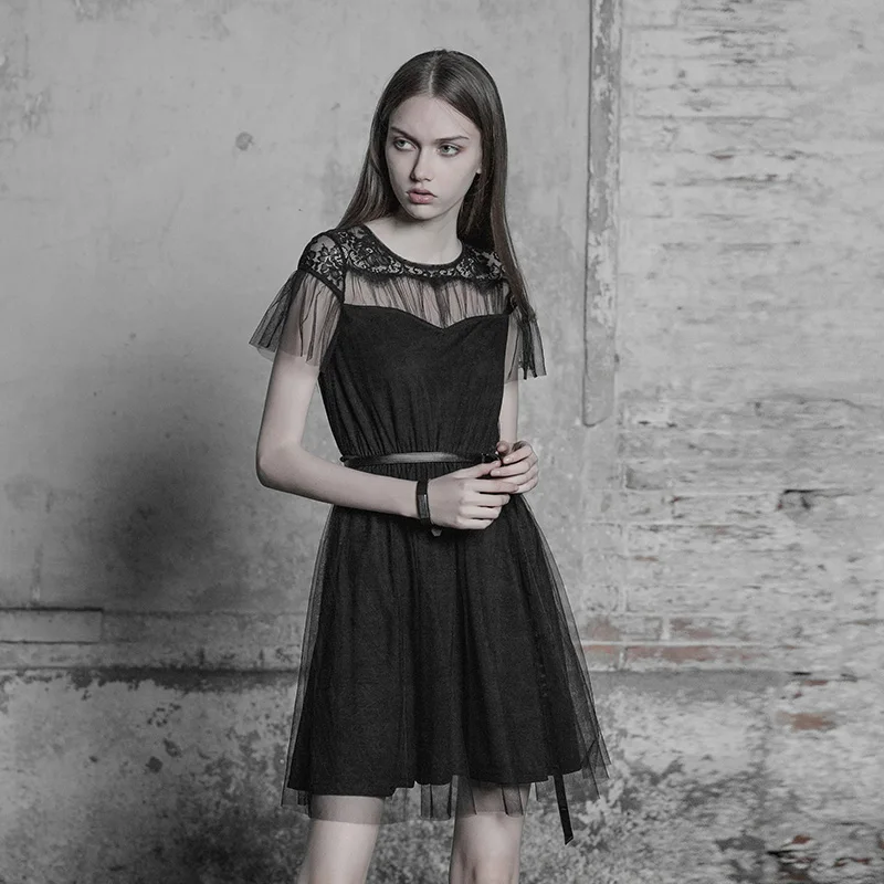 Женское платье в стиле панк черное готическое сексуальное летнее повседневное