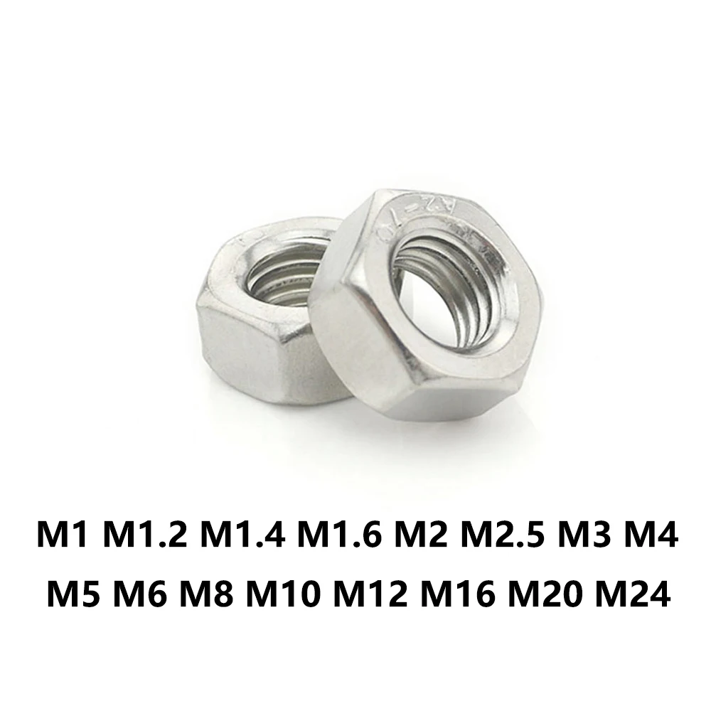 1/2/10/50/100 шт 304 Din934 Шестигранная гайка из нержавеющей стали для M1.6 M2 M2.5 M3 M4 M5 M6 M8 M10 M12