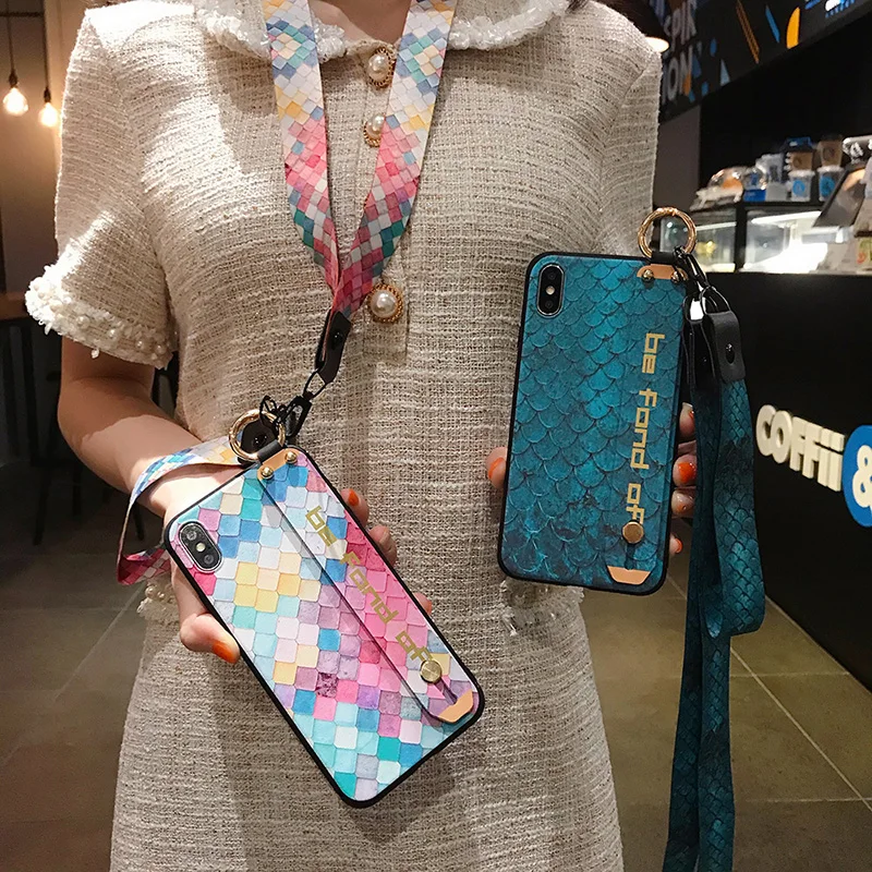 Красивый чехол для iphone 7 8 plus 6 6s X Xs max XR 11 pro SE из мягкого ТПУ с ремешком на запястье