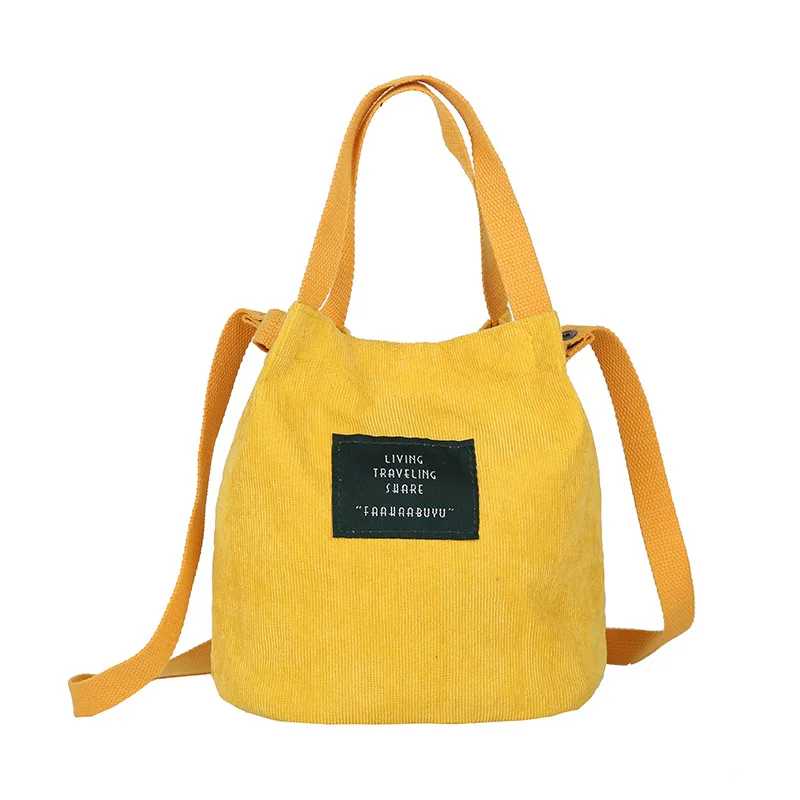 

Vintage Canvas Handbags Corduroy Literary and Artistic Women's Shoulder Bag Simple Solid Color Buckle Handbag Bucket Cloth Bag