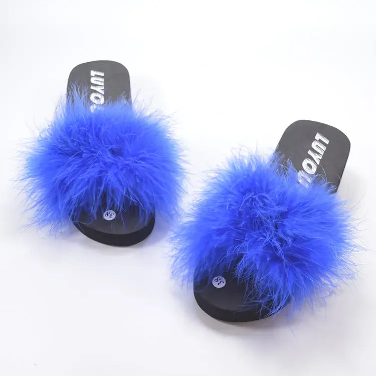 

Thick-soled Feathers Fur Women Winter Slippers Flat-bottomed High-heeled Wedges Female Slippers Plush Women Slippers