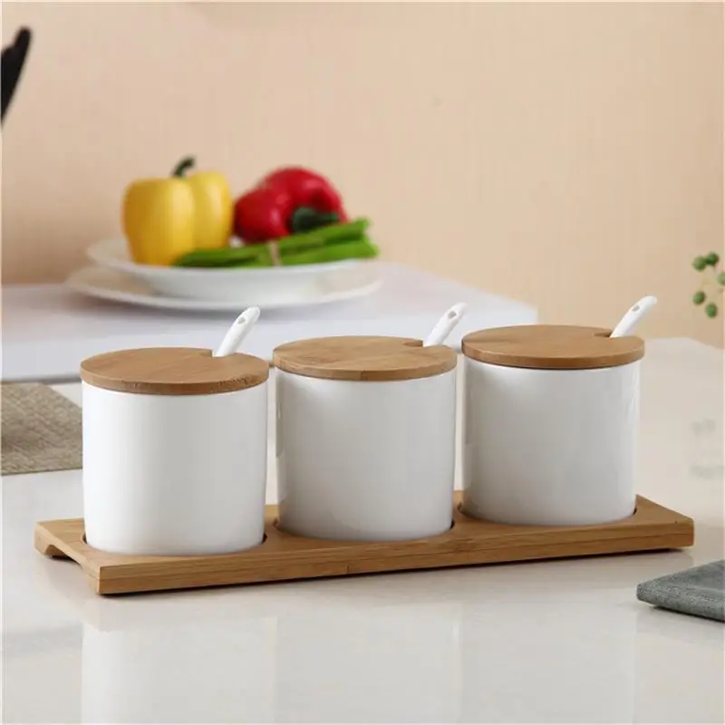 Керамический горшок для приправ деревянная крышка соль сахар специи перец