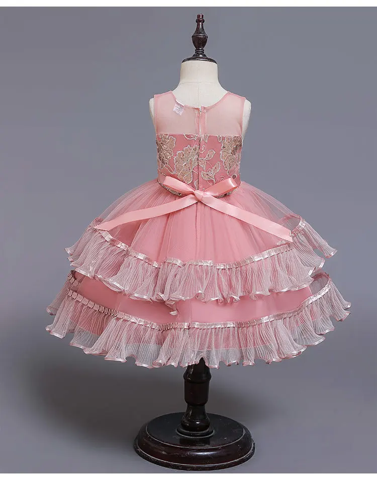 Новинка; платье принцессы; платье для девочек; сезон осень; Сетчатое платье для выступлений на фортепиано; платье с цветочным узором для девочек на день рождения