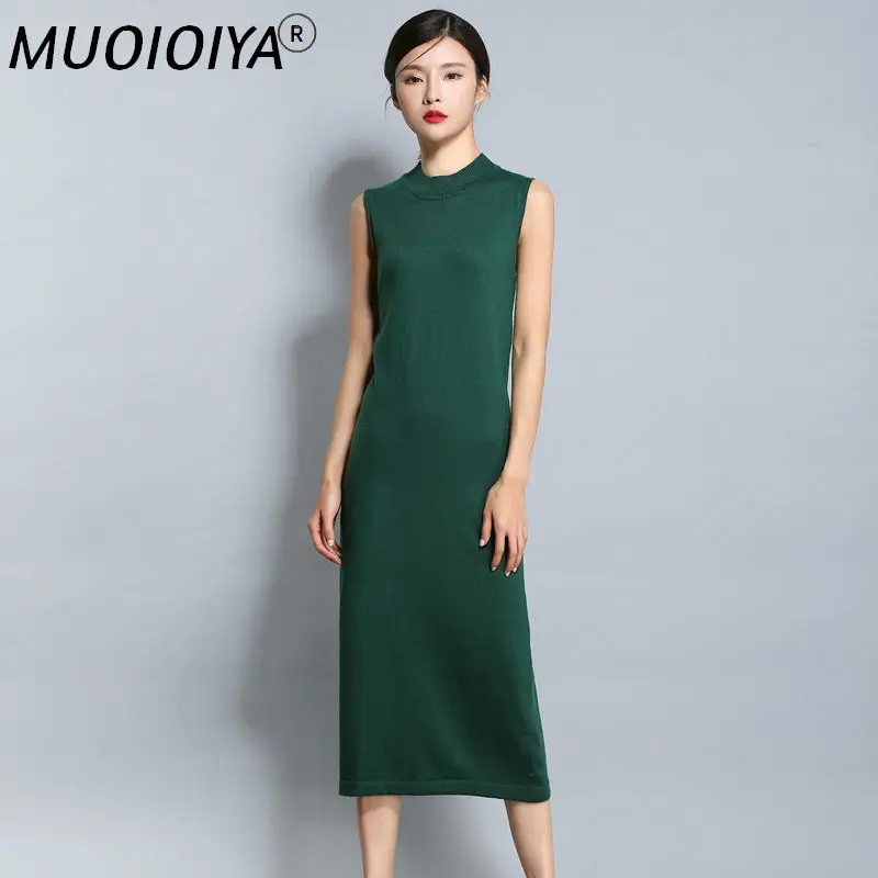 

2022 New Spring and Autumn Female Round neck Floor-length Cashmere Sweater One-piece Dress Casual Solid Knitting Women Dress