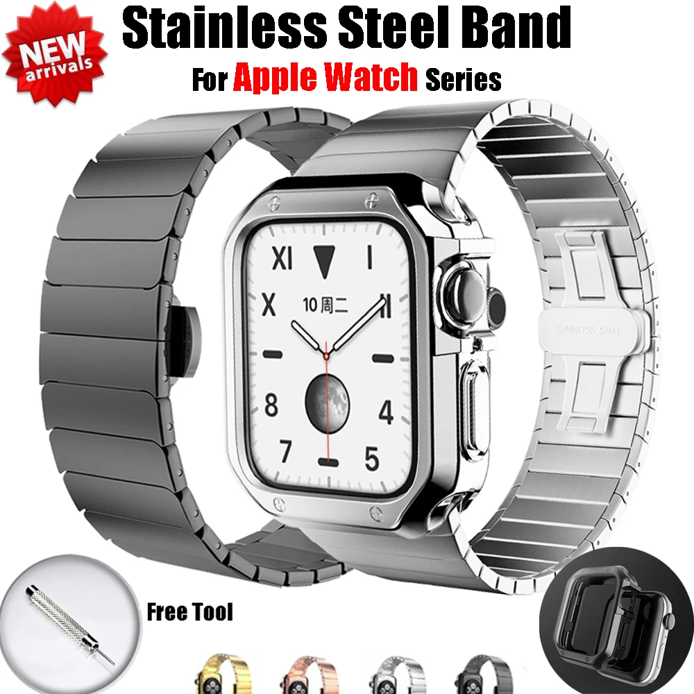 

Stainless Steel Watch band and TPU case For Apple Watch 6 5 4 SE Classic Metal Link Strap For IWatch 38 40mm 42mm 44mm Business