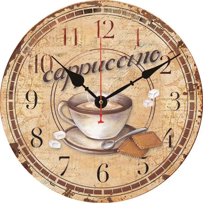 Coffee Clock E Антикварные настенные часы, кухонные часы, потертые Ретро часы для декора кухни, Новое поступление - Цвет: Coffee Clock E