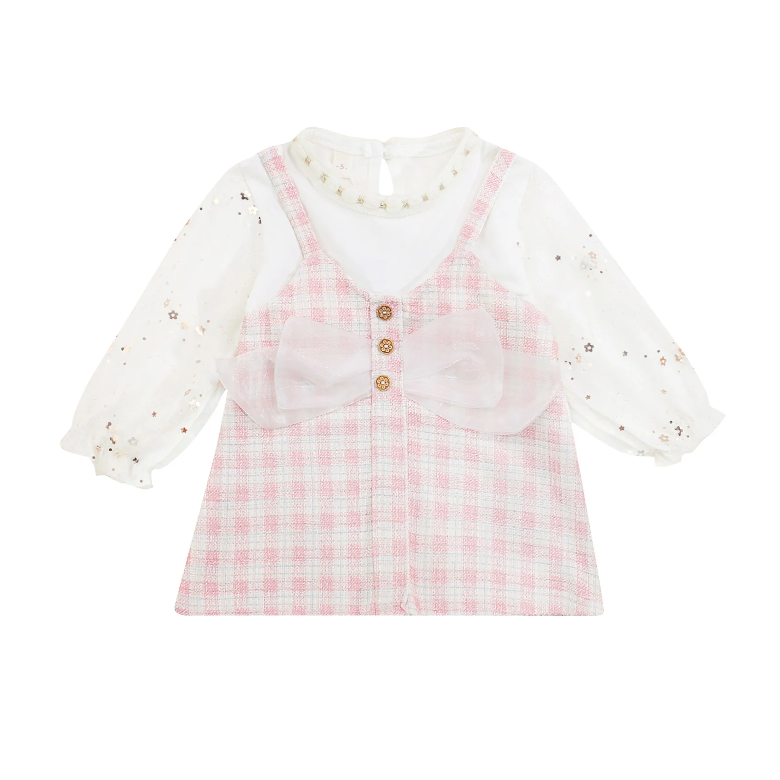 

Kids Casual Dresses Girls Plaid Round Neck Long Sleeve Stitchingfor Summer Fall Pink/Purple/Green