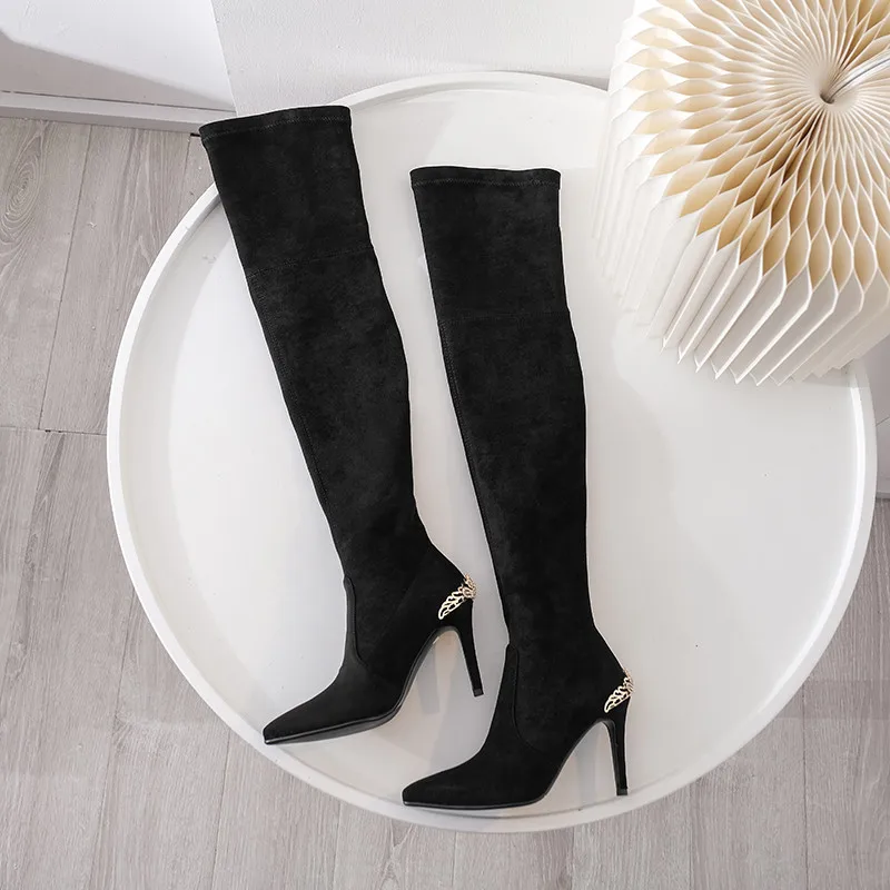 ASUMER/Новинка 2020 года Сапоги выше колена с острым носком без застежки Сезон осень