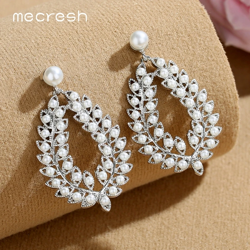 Mecresh трендовые имитация жемчуга длинные серьги в форме слезы корейский