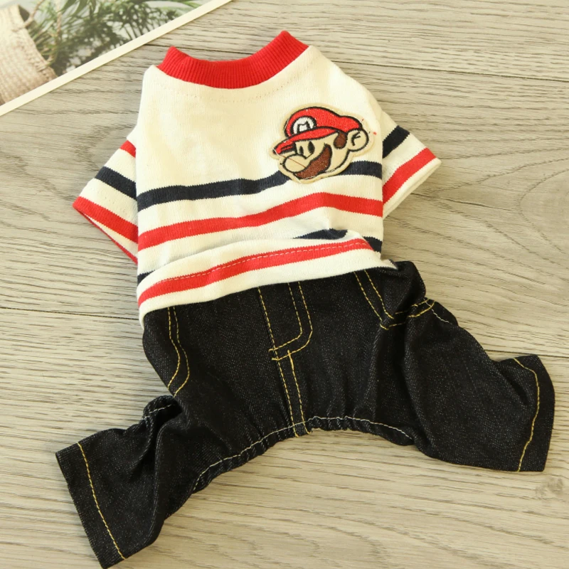 Джинсовый комбинезон с надписями на осень и зиму Одежда для питомцев весну