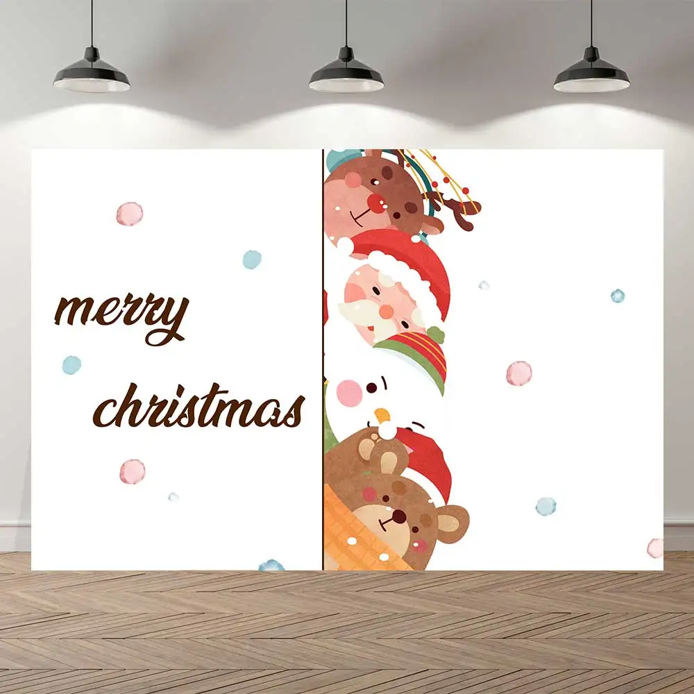 

NeoBack Merry Christmas Party Bear Reindeer Christmas Tree Santa Claus Snow Gifts Banner Photo Backdrop Photography Background