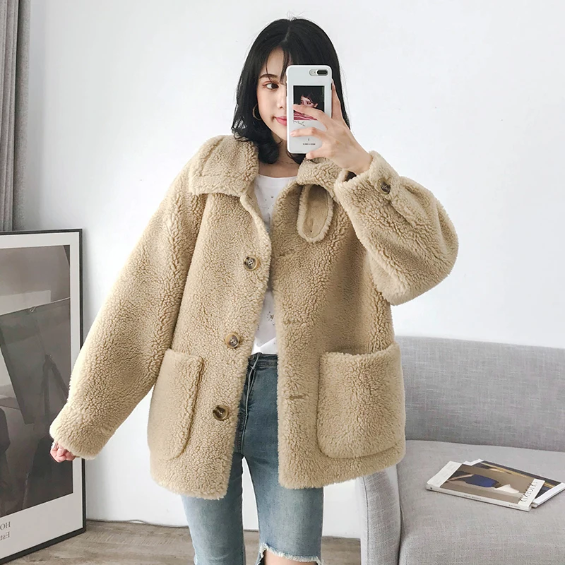 Новая женская зимняя куртка Модные плюшевые парки для женщин однобортное