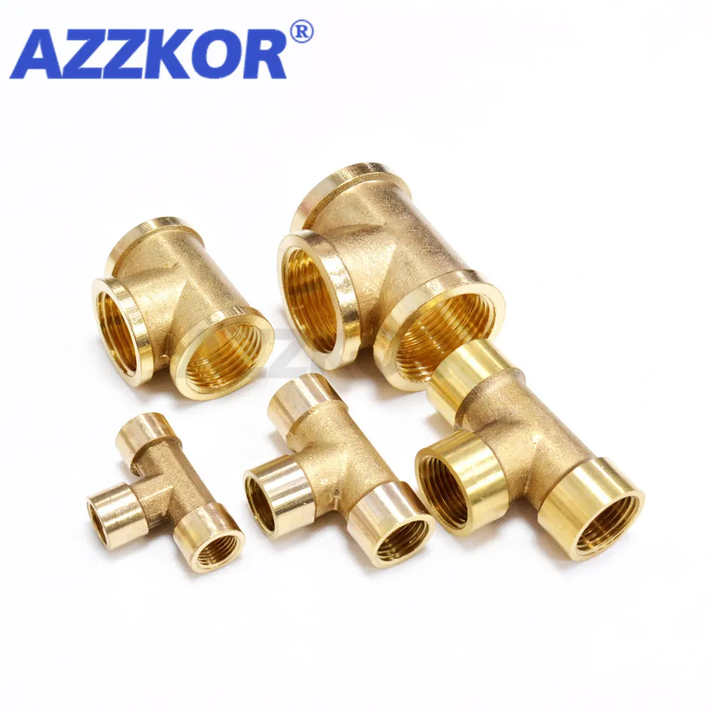 

Equal Female 3-way Joints Brass T-type Pipe Fittings BSP Water Oil Gas Coupler Connector Adapter Female Thread1/2"3/8"1/4"1/8"