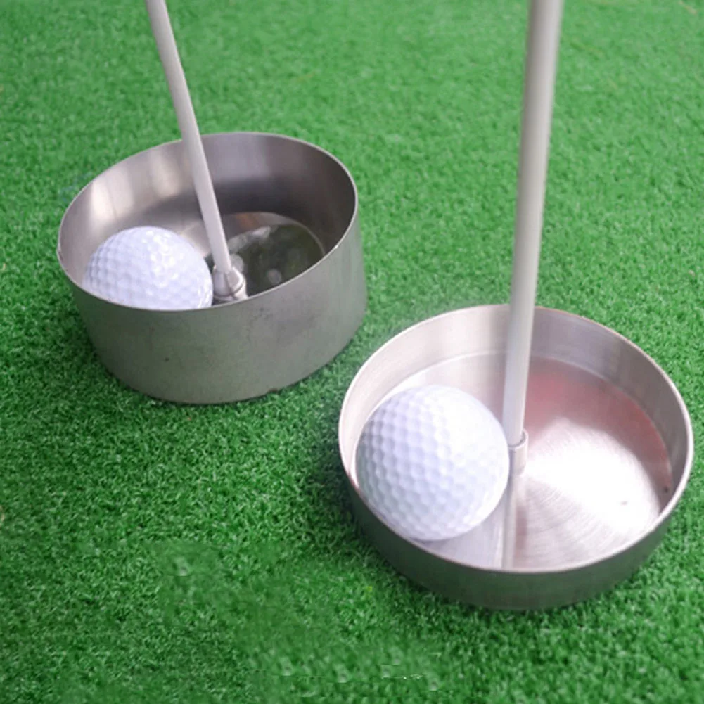 

Office Golf Green Cup Putting Solid Trainging Accessory With Flag Home Indoor Outdoor Garden Beginners Stainless Steel Backyard