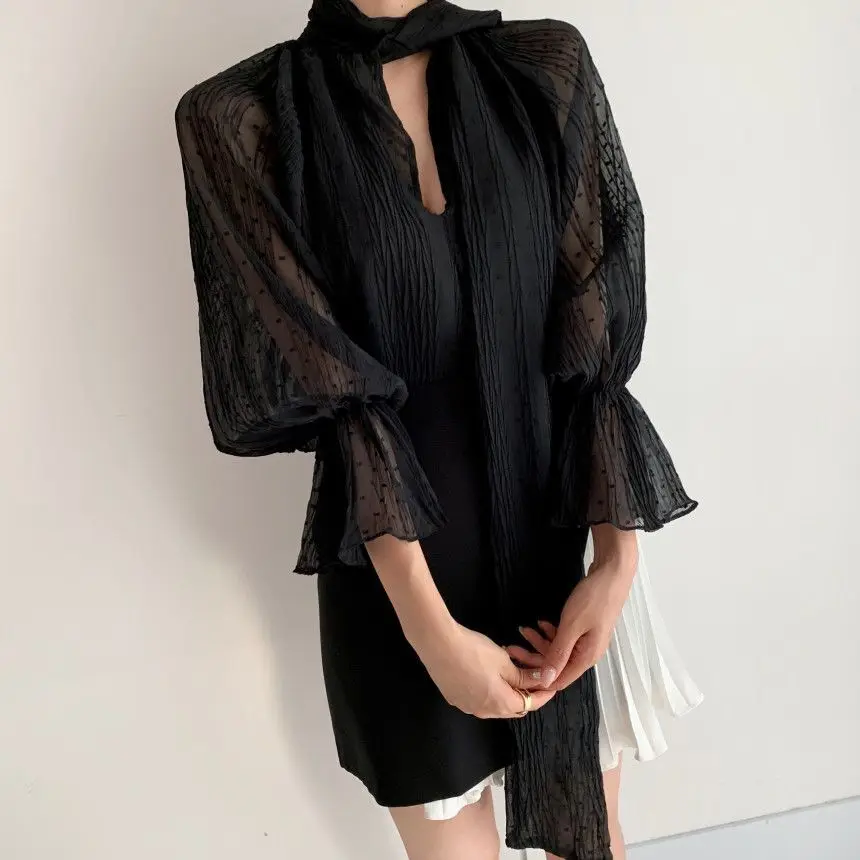 

HziriP Women Polka Dots Korean Full Sleeves Blouses 2021 New Arrival OL Elegant Minimalist Basic Shirt Work Wear Loose Tops