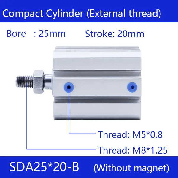 

SDA25*20-B Free shipping 25mm Bore 20mm Stroke External thread Compact Air Cylinders Dual Action Air Pneumatic Cylinder