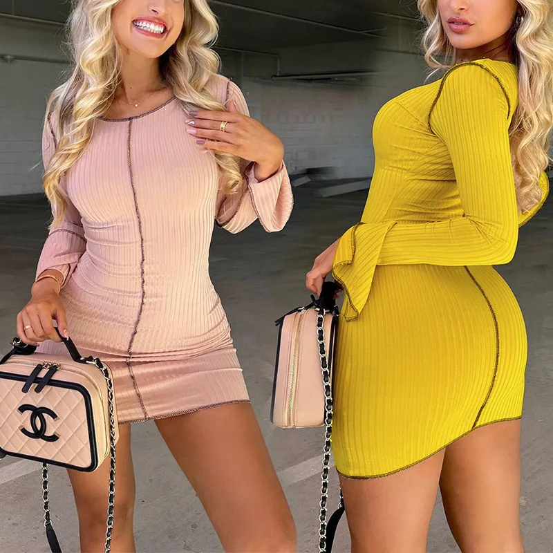 

Hot Style Women's Clothing 2022 Spring New Design Sense Split Long-sleeved Pit Strip Dress Party Dress
