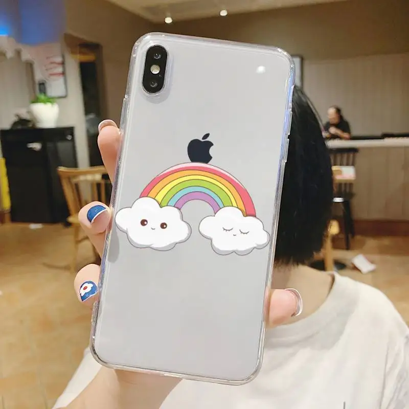 

Cartoon cute rainbow clouds Phone Case Transparent soft For iphone 5 6 7 8 11 12 s c se plus mini x xs xr pro max shell