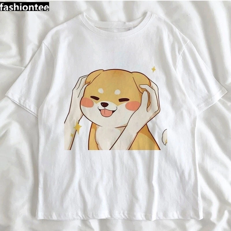 

Funny Harajuku Kawaii Cute Shiba Inu Dog T-shirt Women Gift Print Pink T-shirt Summer Loose T Shirt Streetwear Clothes Tops Tees