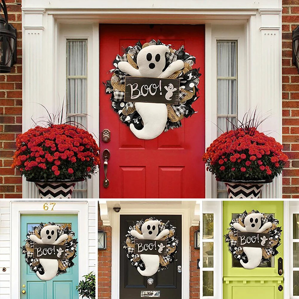 Венок на Хэллоуин BOO! Фермерский венок-призрак уличный входной дверь внутренний