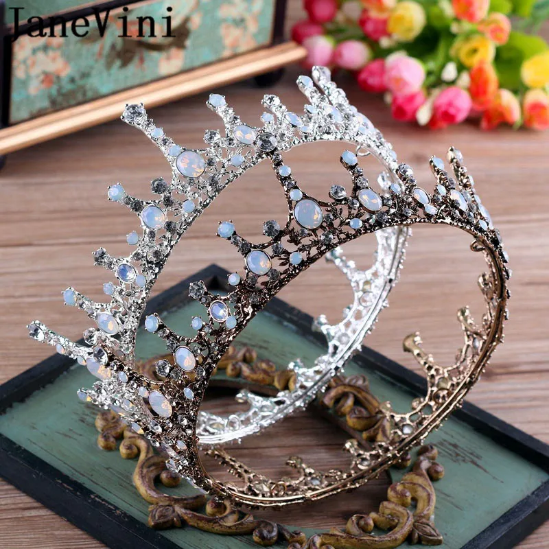 

JaneVini Gothic Wedding Crowns Brides Vintage Gold Bridal Round Crown Crystals Headband Fashion Jewelry Womens Hair Accessories