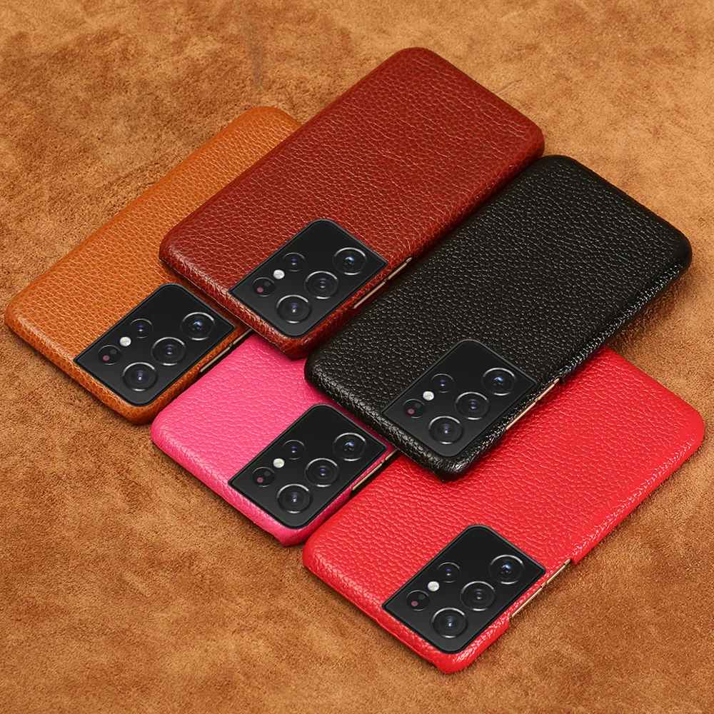 Genuine Litchi Grain Leather Case For Samsung Galaxy S21 S22 Ultra S20 FE S9 S10 Plus Note 20 10 A52s 5G A52 A51 A71 A53 A32 A12