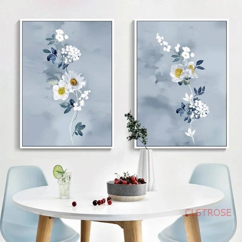 Декор в скандинавском стиле домашнее искусство свежие синие и белые цветы