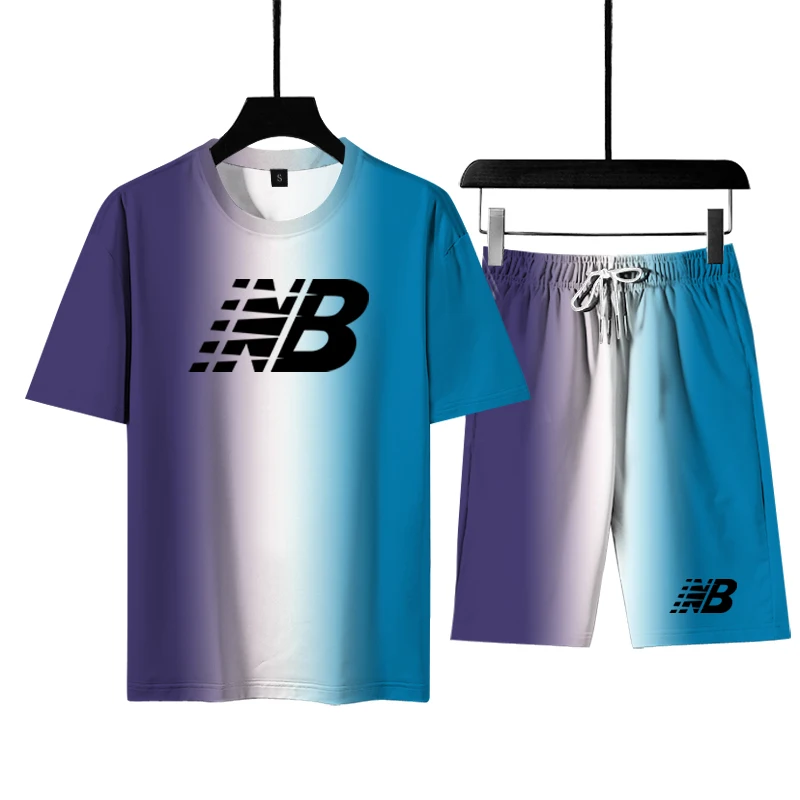 

Breathable Sweat-absorbent 3d Digital Printing Gradient Color Summer Men And Women Casual Beach Style Short-sleeved Suit