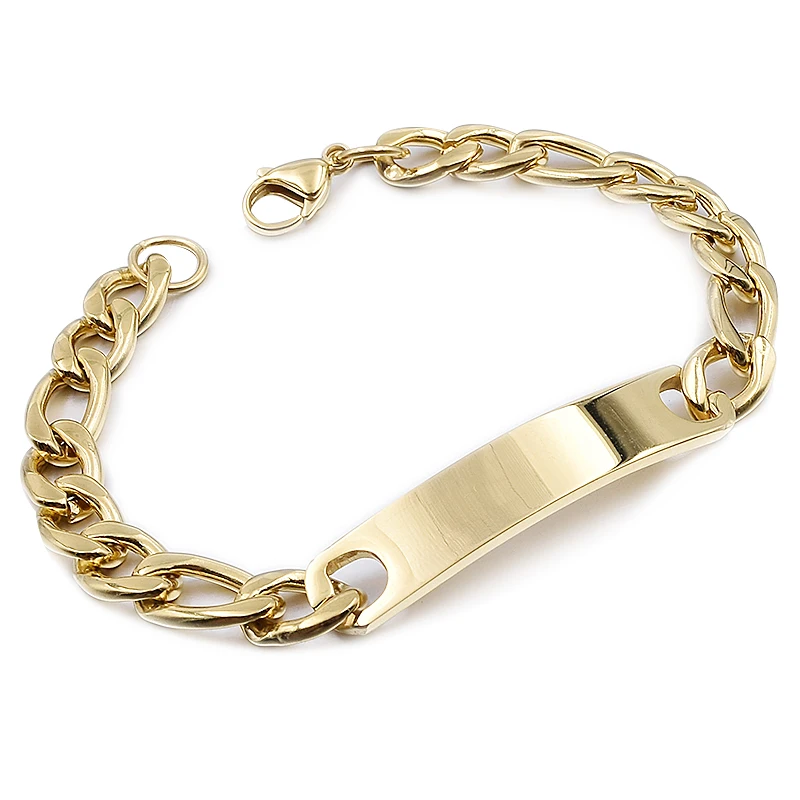 Style2 gold21cm9mm Gokadima ID браслет из нержавеющей стали для женщин и мужчин ювелирные изделия Модные цепи манжеты, 4 цвета, оптовые товары, WB001 - Окраска металла: Style2 gold21cm9mm