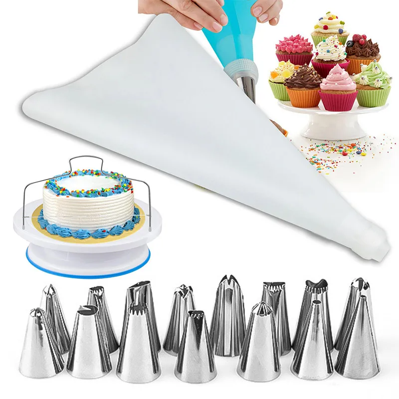 

16PCS/Set DIY Ice Piping Cream Pastry Bag Stainless Steel Nozzle Pastry Tips Converter Squeeze Cake Decorating Baking Tools