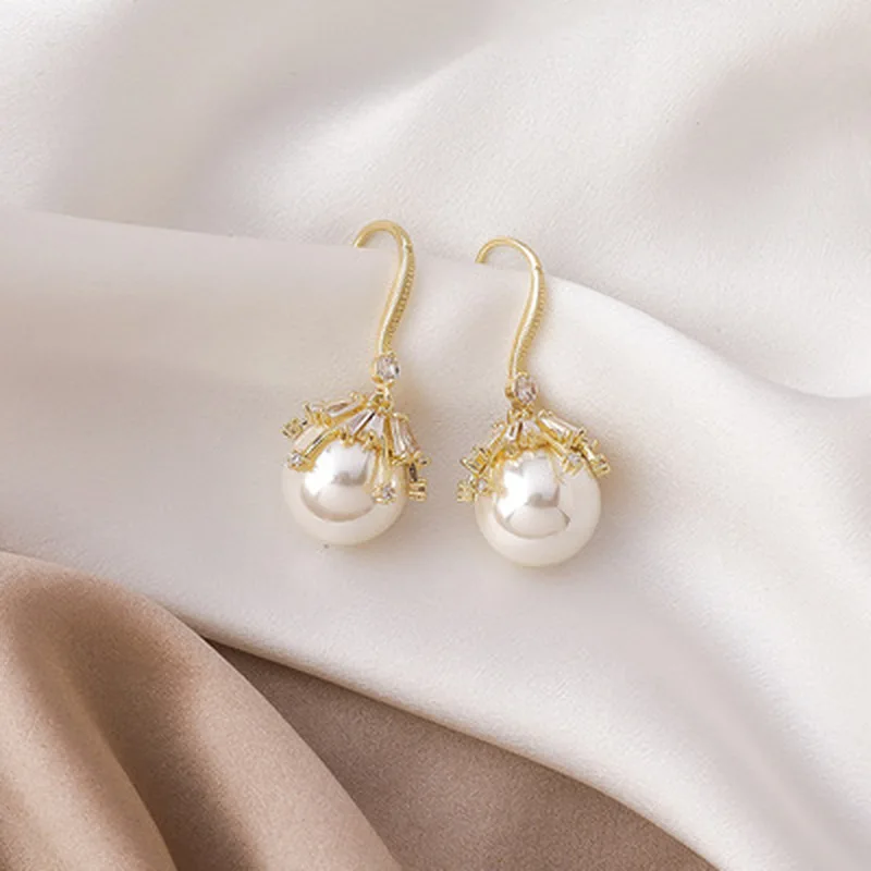 

Minar Vintage Bling CZ Stone Pearl Earrings for Women White Red Champagne Color Round Pearls Hanging Dangle Earrings Brincos