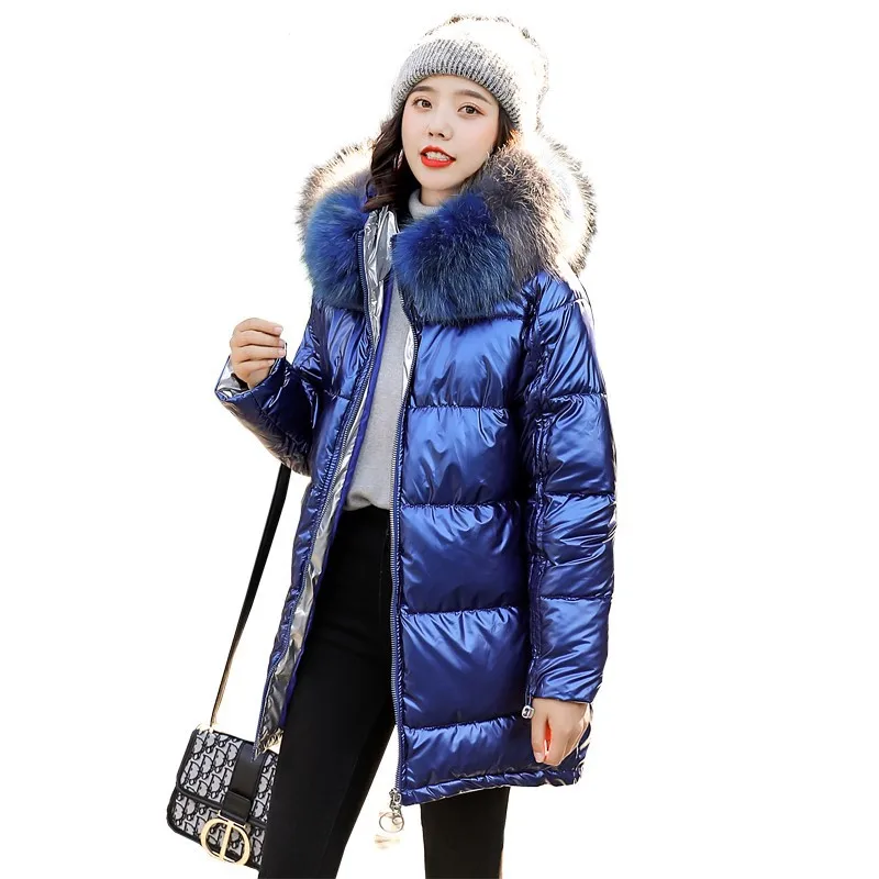 Женские блестящие пуховые парки теплые водонепроницаемые зимние куртки с