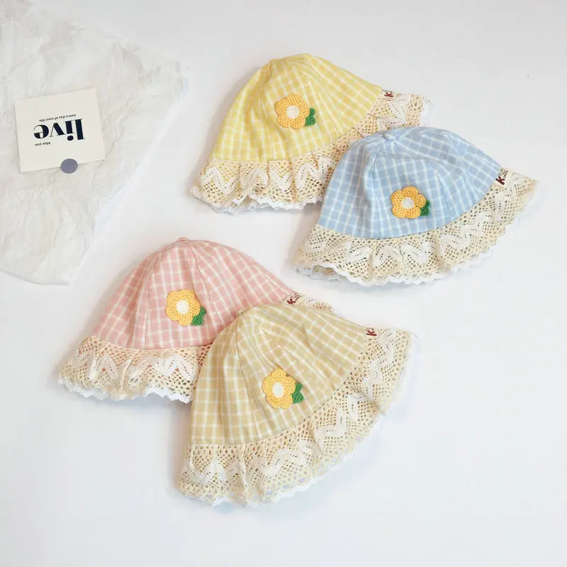 

Панама для маленьких девочек, милая садовая кружевная шляпа от солнца, летние мягкие хлопковые шапки в клетку с цветами, 48 см шапки для шек