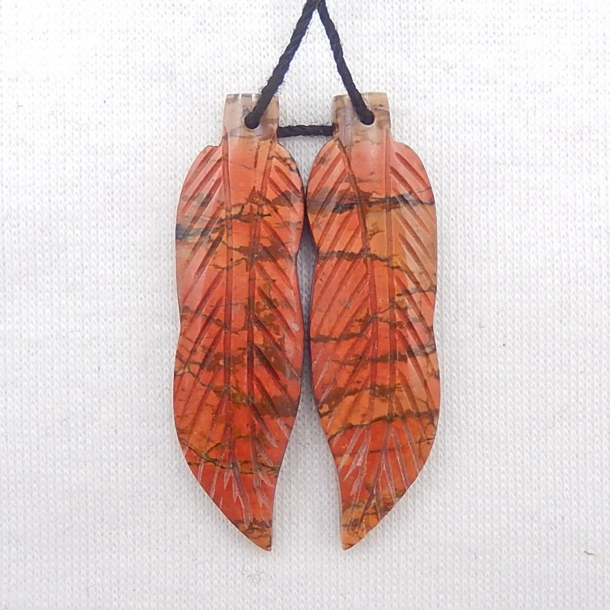 

Hot Sale Multi-Color Picasso Jasper Carved Leaves Earrings Bead 39x11x5mm,6.7g