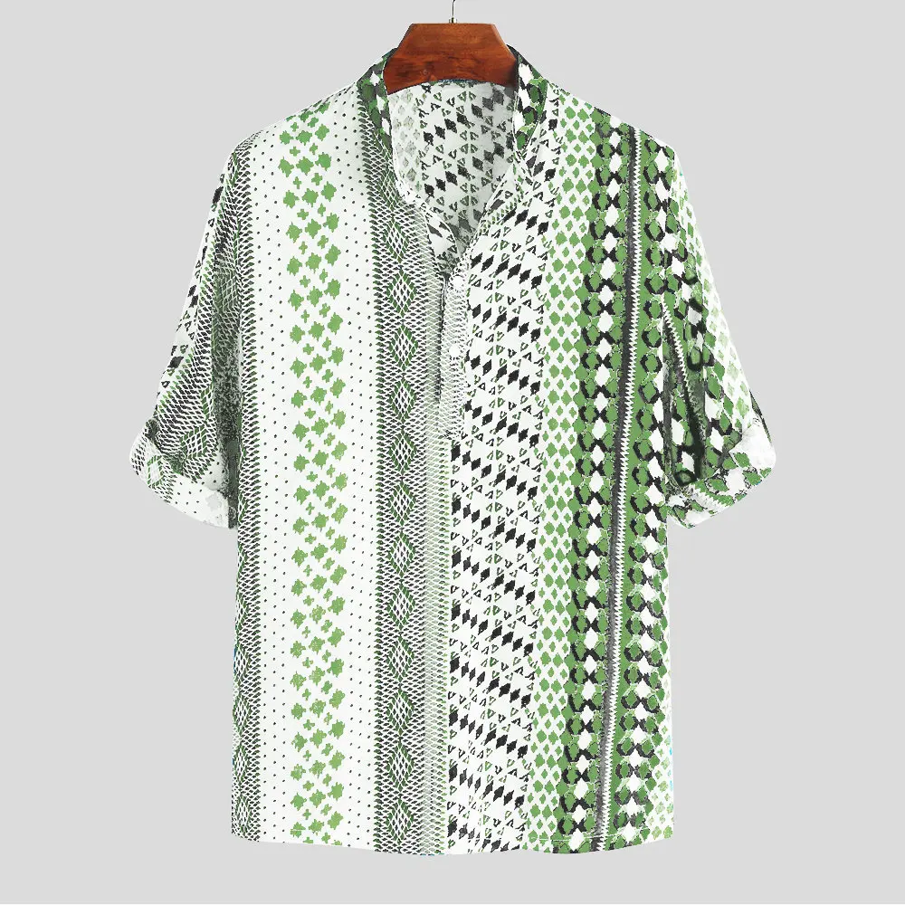 

Hawaiian Shirt Men Printing Streetwear White Hawaiian Print Shirts Tropical Plant Leaf Color Casual Turn-down Collar