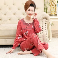 m 4xl middle aged mother pajamas set new cartoon print cotton sleepwear female home clothing casual soft pijamas women 10 styles
