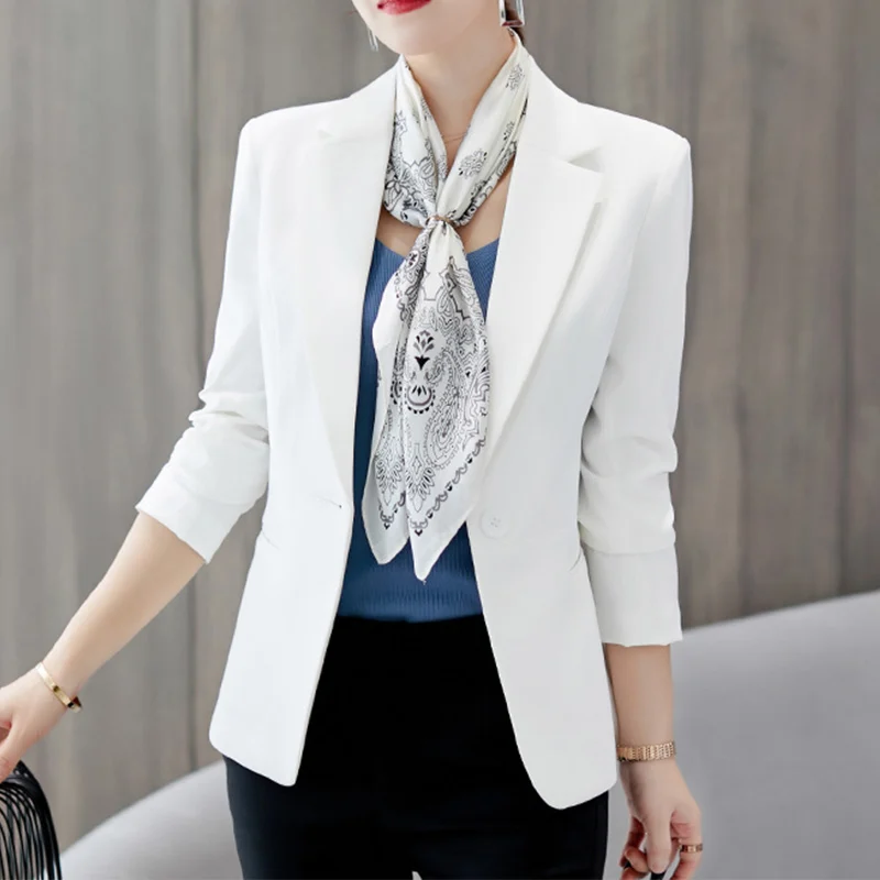Long Sleeve Solid Pink Office Lady Blazer One Button Women's Slim Coat Jacket Female Autumn Fashion Blazers Women Jackets - Цвет: Белый