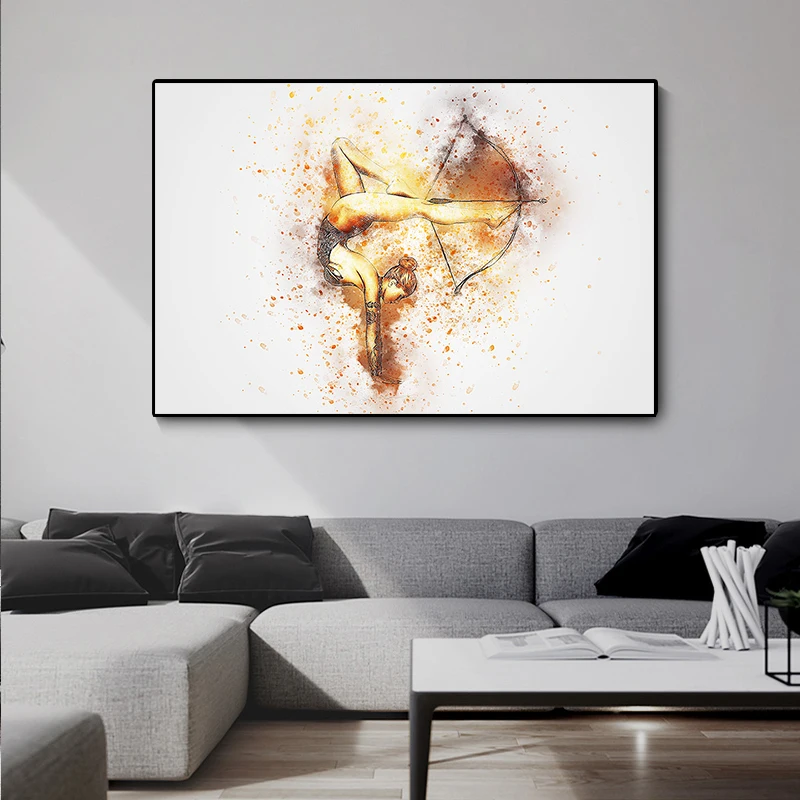 

Watercolor Abstract Art Girl Bow Archery Canvas Painting Print Wall Poster By Number Painting Indoor Living Room Home Decoration