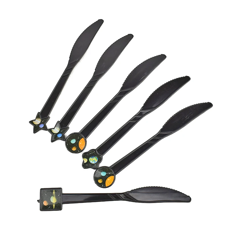 6pcs knife Космическая тема, вечерние одноразовые столовые приборы, детские украшения для вечеринки в честь Дня рождения, для мальчиков, Детские вечерние принадлежности, столовые приборы, баннер - Цвет: 6pcs knife