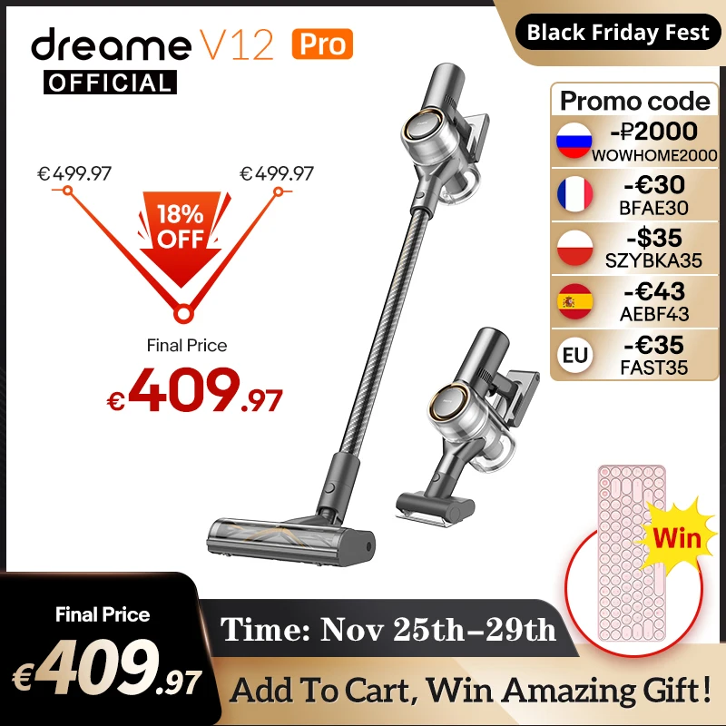 【Промо Код：WOWHOME2000 】Беспроводной пылесос Dreame V12 PRO Smart For Home 32KPA All in One Пылесборник