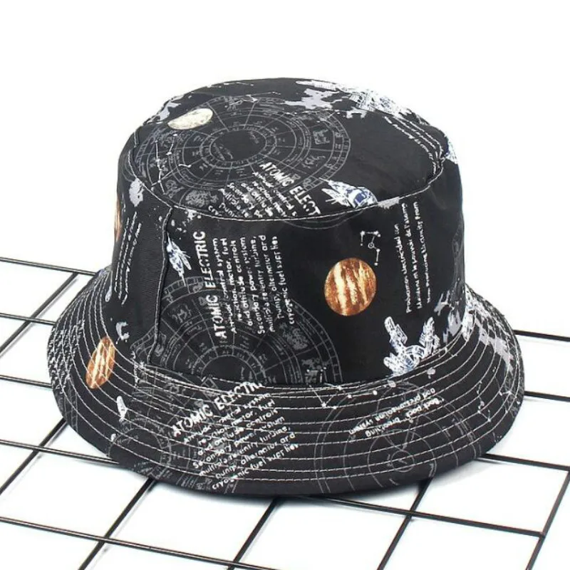 

Women's Bucket Hat Japan South Korea Street Style Harajuku Letter Print Graffiti Planetary Fisherman Hat Men Summer Sun Hat