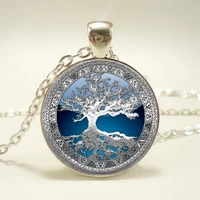 life of tree art picture glass cabochon pendant necklace gift for women best friends new fashion jewelry wholesale