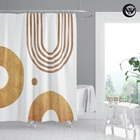 waterproof shower curtain printed retro round geometric khaki polyester bathroom curtain liner wholesales decor
