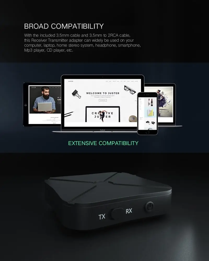 Портативный Bluetooth 5 0 беспроводной аудио адаптер приемопередатчика 3 мм кабель Aux