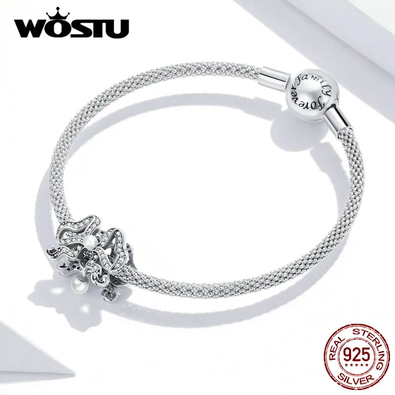 WOSTU 925 пробы Серебряный бант романтические бусы CZ эмаль амулеты подходит для